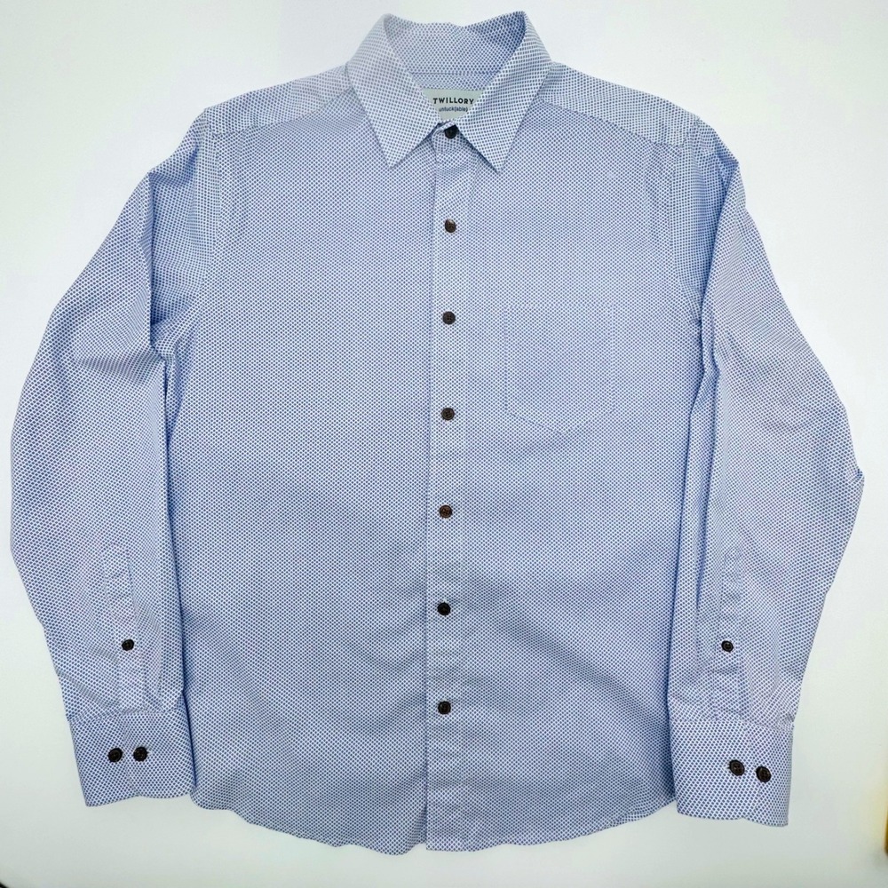 Twillory Untuckable Mens Blue White Geometric Tailored Fit Shirt Size M